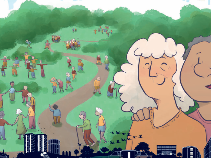 Tegning af ældre mennesker i Utterslev Mose