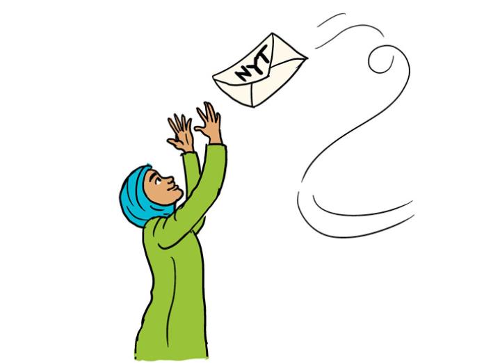 Illustration af kvinde, der modtager et flyvende brev