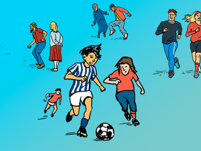 Grafisk collage med tegninger af idrætsudøvere