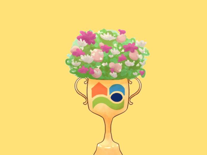 et tegnet billede af en pokal fyldt med blomster